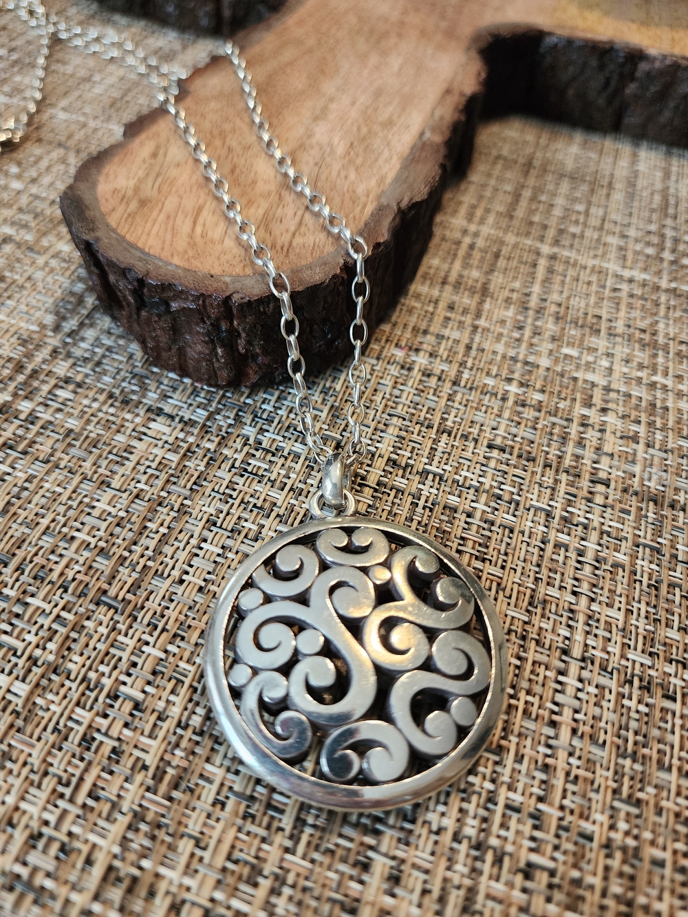 Brighton Silver-Tone Scrollwork Round Pendant Necklace